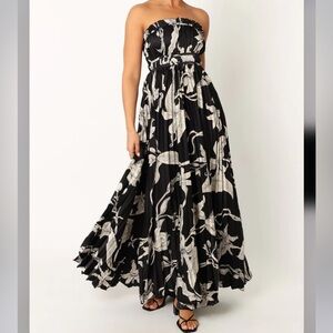 Petal + Pup ANGELIQUE STRAPLESS MAXI DRESS - BLACK FLORAL